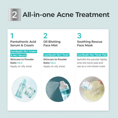 Numbuzin No.1 Powder | Pantothenic B5 Active Drying Powder | Spot Treat Acne Pantothenic Acid Niacinamide Madecassoside | Excess Oil Control Flattens Cystic Acne Breakouts | 0.24 Oz.