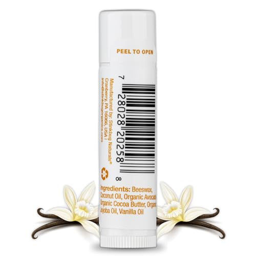 Stinkbug Natural Lip Balm With Jojoba Oil Coconut Oil And Cocoa Butter - Organic Lip Care Flavored Chapstick For Chapped And Dry Lips Ideal For Men Women Children's 0.15 Oz 1 Pack (Vanilla)