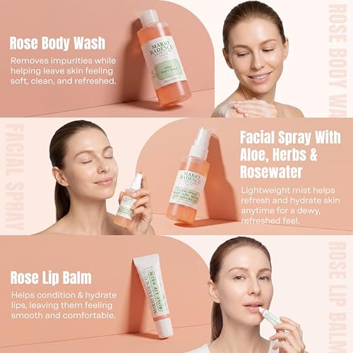 Mario Badescu Rose Essentials 3-Piece Set Rose Body Wash Rosewater Facial Spray & Lip Balm For Hydrating Head-To-Toe Skincare