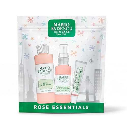 Mario Badescu Rose Essentials 3-Piece Set Rose Body Wash Rosewater Facial Spray & Lip Balm For Hydrating Head-To-Toe Skincare