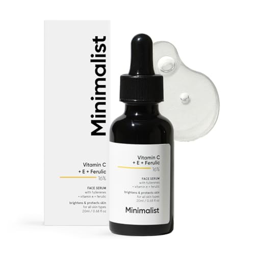 Minimalist Vitamin C+E+Ferulic Acid 16% Face Serum For Brightening & Anti Aging | Reduces Skin Damage & Redness To Brighten Dull Complexion | For All Skin Types | For Women & Men | 0.68 Fl Oz / 20 Ml