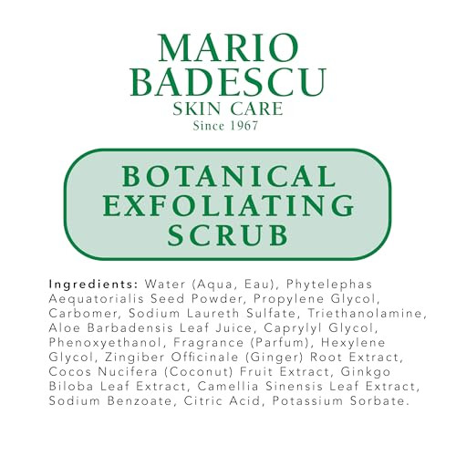 Mario Badescu Botanical Exfoliating Scrub For All Skin Types Face Scrub With Ivory Palm Seeds & Green Tea Extract Gentle Exfoliating Face Wash 3.4 Fl Oz