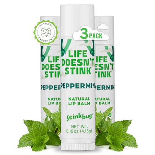 Stinkbug Natural Lip Balm With Jojoba Oil Coconut Oil And Cocoa Butter - Organic Lip Care Flavored Chapstick For Chapped And Dry Lips Ideal For Men Women Children's 0.15 Oz 3 Pack (Peppermint)