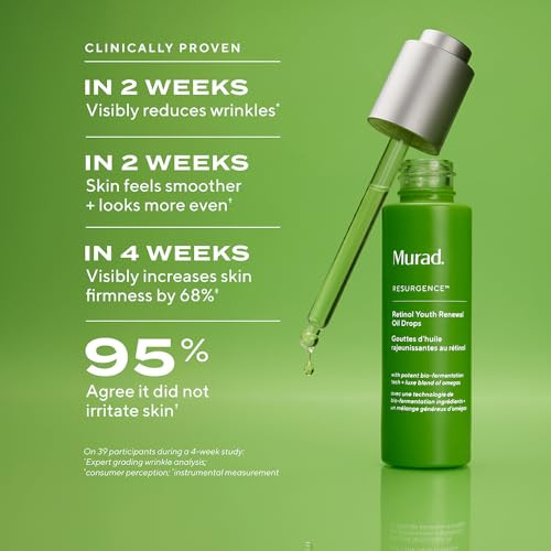 Murad Retinol Youth Renewal Oil Drops Anti-Aging Retinol Facial Oil With Omega-Rich Oils Hydrates Smooths Fine Lines & Wrinkles Lightweight Fast-Absorbing Skincare Treat 1.0 Oz