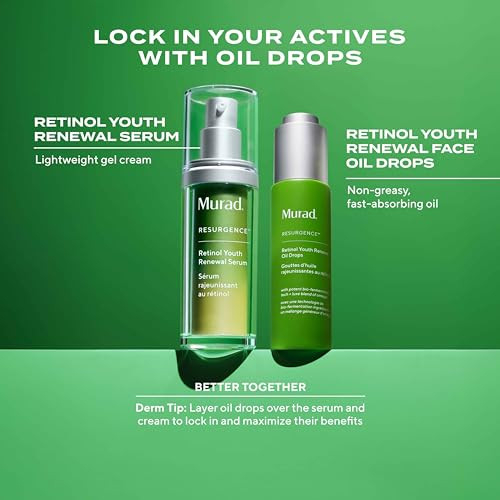 Murad Retinol Youth Renewal Oil Drops Anti-Aging Retinol Facial Oil With Omega-Rich Oils Hydrates Smooths Fine Lines & Wrinkles Lightweight Fast-Absorbing Skincare Treat 1.0 Oz