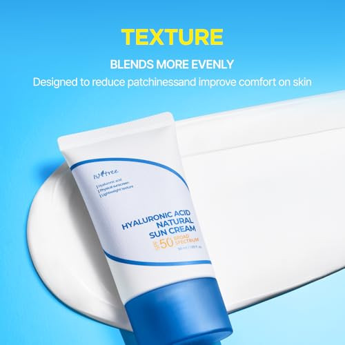 Isntree Hyaluronic Acid Natural Suncream Spf 50 Mineral Sunscreen Gentle Tone-Up Effect Hydrating Daily Sun Cream Sensitive Skin Friendly Korean Skincare 50Ml