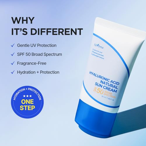 Isntree Hyaluronic Acid Natural Suncream Spf 50 Mineral Sunscreen Gentle Tone-Up Effect Hydrating Daily Sun Cream Sensitive Skin Friendly Korean Skincare 50Ml