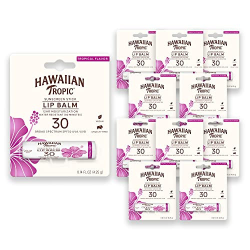 Hawaiian Tropic Tropical Lip Balm Spf 30 | Spf Lip Balm Beach Essentials Travel Sunscreen For Lips Beach Necessities Summer Essentials Sunblock For Lips Sun Protection 0.14Oz (Pack Of 10)