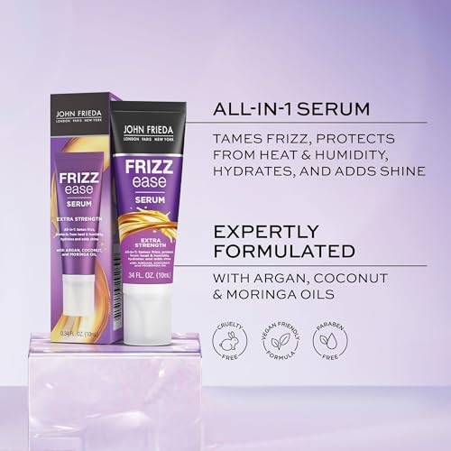 John Frieda Anti Frizz Frizz Ease Extra Strength Hair Serum With Argan Oil Anti-Humidity Spray For Hair Nourishing Treatment For Thick Coarse Hair Travel Size / 0.34 Oz Pack Of 24