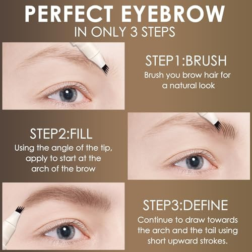 Focallure Fluffmax Tinted Liquid Eyebrow Pen Eyebrow Microblading Pen With A Micro-Fork Tip Applicator Long-Lasting Smudge-Proof Creates Natural Looking Brows Black Brown