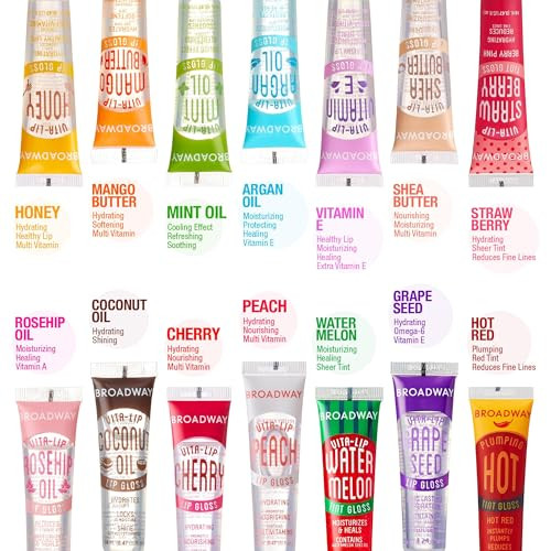 Ruby Kisses Broadway Vita-Lip Clear Lip Gloss (Rosehip Oil ) Ultra-Hydrating & Soothing Formula With Vitamin Oils High-Shine Non-Sticky Finish Healing Glossy Lip Balm With Vitamin A 12 Pack