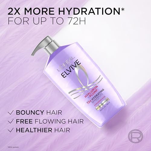 L'oreal Paris Elvive Hyaluron Plump Hydrating Shampoo For Dehydrated Dry Hair Infused With Hyaluronic Acid Care Complex Paraben- 26.5 Fl Oz