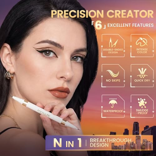 Focallure 2-In-1 Liquid Eyeliner Pen Dual End Black & Brown Liner Ultra Fine & Bold Tip Waterproof Smudge Proof Long Lasting Makeup For Beginners & Professionals