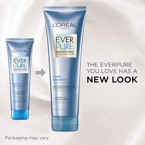 L'oreal Paris Sulfate Shampoo And Conditioner For Curly Hair Lightweight Anti-Frizz Hair Care With Coconut Oil Everpure Set Of 2 (Packaging May Vary) 8.5 Fl Oz