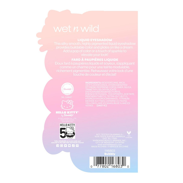 Wet N Wild Hello Kitty Liquid Eyeshadow Smooth Blendable Shimmery Matte Bubblegum Pink Shade Cruelty- & Vegan - Bubbly