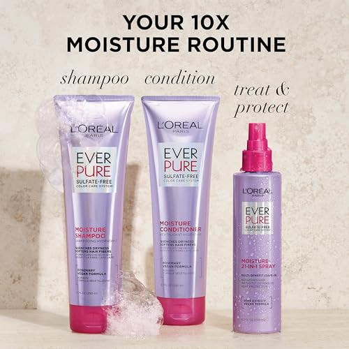 L'oreal Paris Everpure Moisture 21-In-1 Leave In Conditioner Multi-Benefit Heat Protectant Spray For Hair Up To 450 F Detangling Frizz Control For Color Treated Dry Or Damaged Hair 6.7 Fl Oz