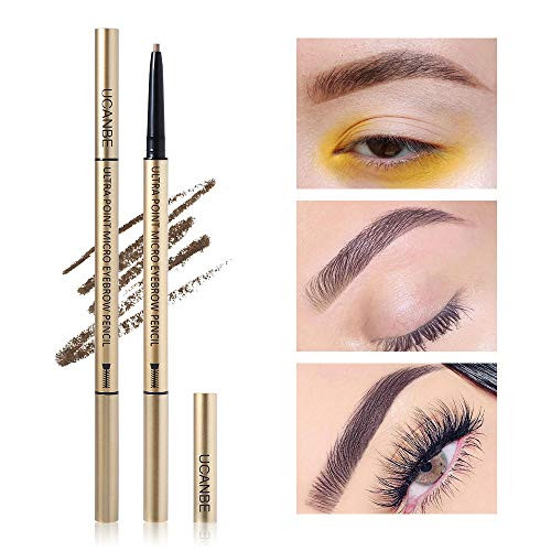 Ucanbe 4 In 1 Makeup Micro Eyebrow Pencil Set Dual-Ended Sweat &Waterproof Ultra Fine Skinny Tip Percise Definer Black Brown Fill & Shape Brow Mechanical Auto Pen Kit