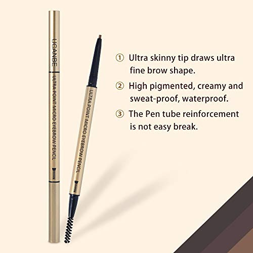Ucanbe 4 In 1 Makeup Micro Eyebrow Pencil Set Dual-Ended Sweat &Waterproof Ultra Fine Skinny Tip Percise Definer Black Brown Fill & Shape Brow Mechanical Auto Pen Kit