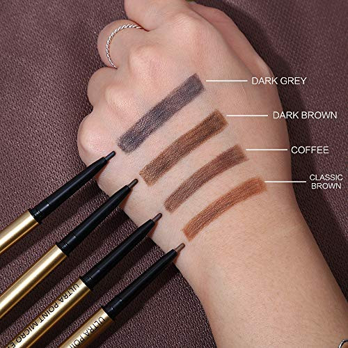 Ucanbe 4 In 1 Makeup Micro Eyebrow Pencil Set Dual-Ended Sweat &Waterproof Ultra Fine Skinny Tip Percise Definer Black Brown Fill & Shape Brow Mechanical Auto Pen Kit