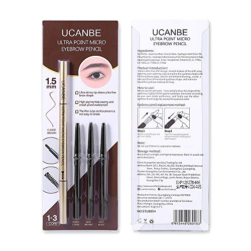 Ucanbe 4 In 1 Makeup Micro Eyebrow Pencil Set Dual-Ended Sweat &Waterproof Ultra Fine Skinny Tip Percise Definer Black Brown Fill & Shape Brow Mechanical Auto Pen Kit