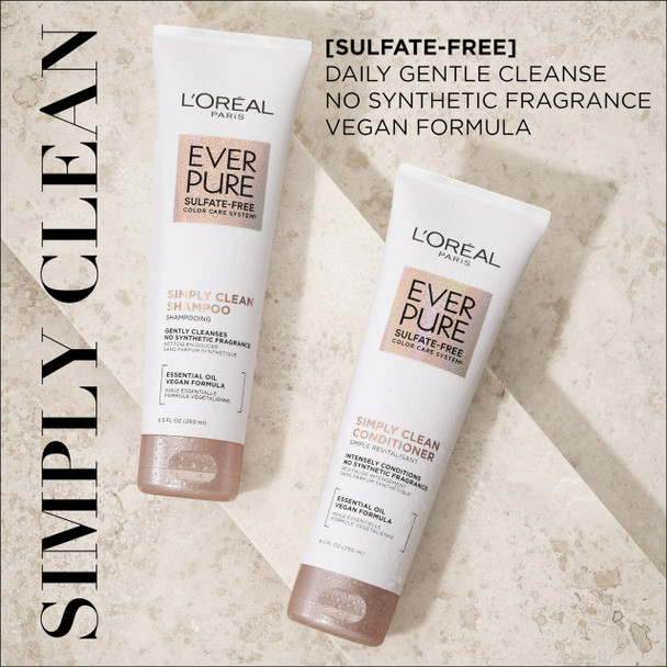 L'oreal Paris Everpure Sulfate Simply Clean Hair Conditioner Hydrating Hair Care With Rosemary Essential Oils 8.5 Fl Oz