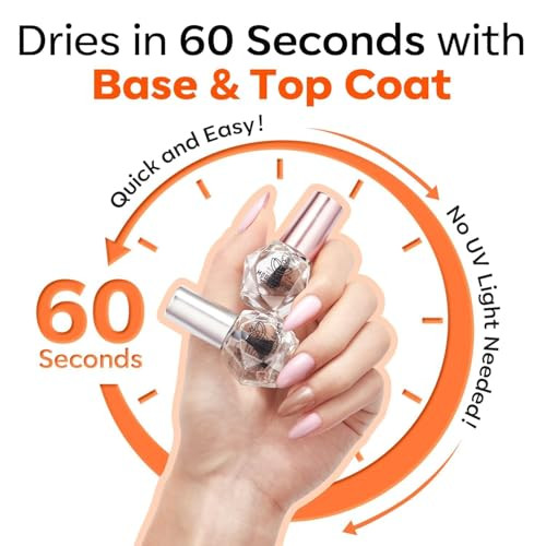 Modelones No Wipe Top Coat And Base Coat Nail Polish Set Clear Quick Dry Nail Polish High Shine Long Lasting Glossy Regular Nail Lacquer Air Dry Fast Base Top Coat Gifts For Women Nail Art 2 Pcs 5 Ml