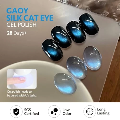 Gaoy Blue Glassy Cat Eye Gel Nail Polish Holographic Glitter Jelly Nail Polish With Magnet Reflective Translucent Uv Gel For Manicure Art Diy 3331 Azure Aurora 16Ml