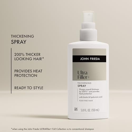 John Frieda Ultrafiller+ Thickening Spray For Fine & Thin Hair Volumizing Spray With Biotin & Hyaluronic Acid Heat Protection 5 Fl Oz Pack Of 2