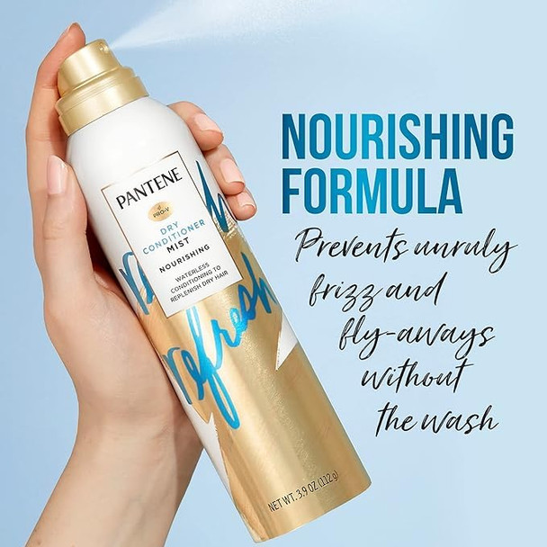 Pantene Dry Conditioner Mist Spray For Hair Blue - Instant Hydration And Frizz Control With Vitamin B5 Safe For Color Treated Hair Pro-V Refresh 3.9Oz