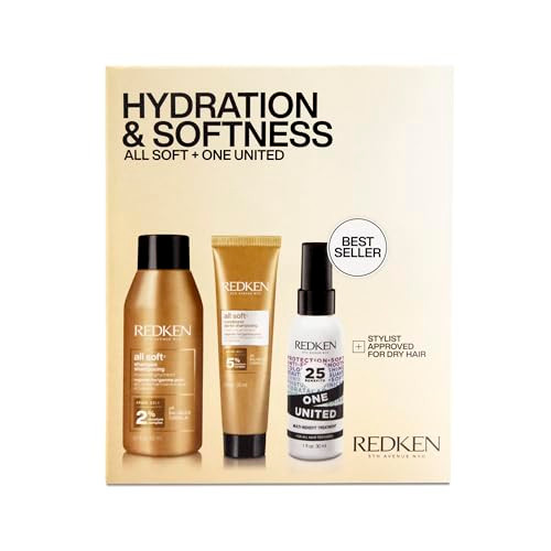 Redken All Soft Mini Kit Moisturizing Shampoo Conditioner & Leave In Treatment With Argan Oil For Soft Hydrated Hair Travel Size