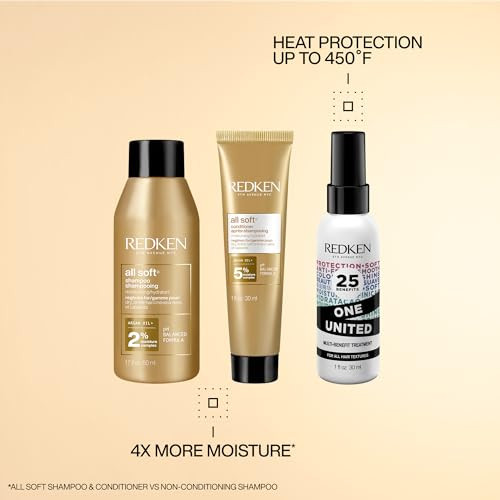 Redken All Soft Mini Kit Moisturizing Shampoo Conditioner & Leave In Treatment With Argan Oil For Soft Hydrated Hair Travel Size
