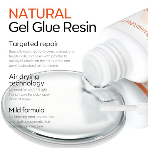 Modelones Nail Restore Kit Nail Strengthener Repair Fix Kit For Damaged Nails Hardener Extra Strong Gel Glue Dip Powder Clear Color Nail File Nail Buffer No Lamp Required 10Ml 0.51 Fl Oz 28 G 1 Oz