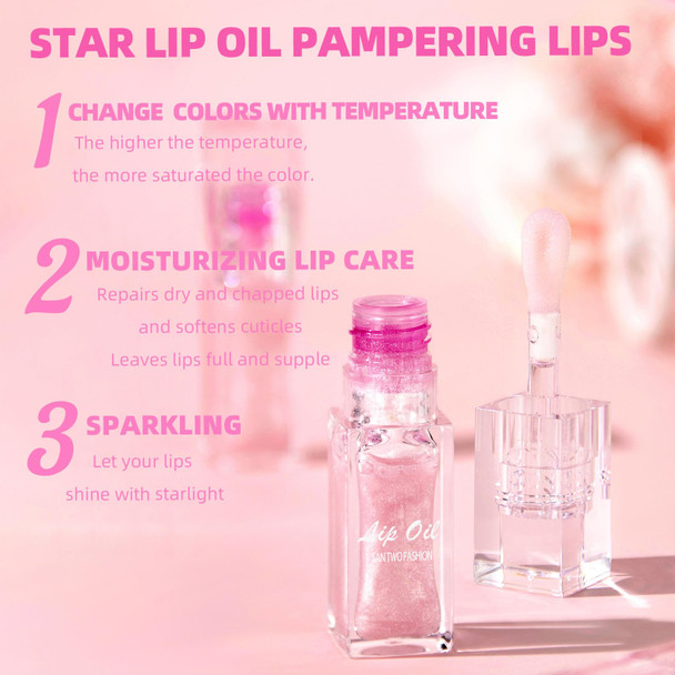 Hosaily Color Changing Lip Oil With Brown Lip LinerBig Brush Head Hydrating Non-Sticky Moisturizing Lightweight Magic Pink Glitter Tinted Lip Gloss For Women Plumping Lip Glow Oil For Dry Lips Makeup