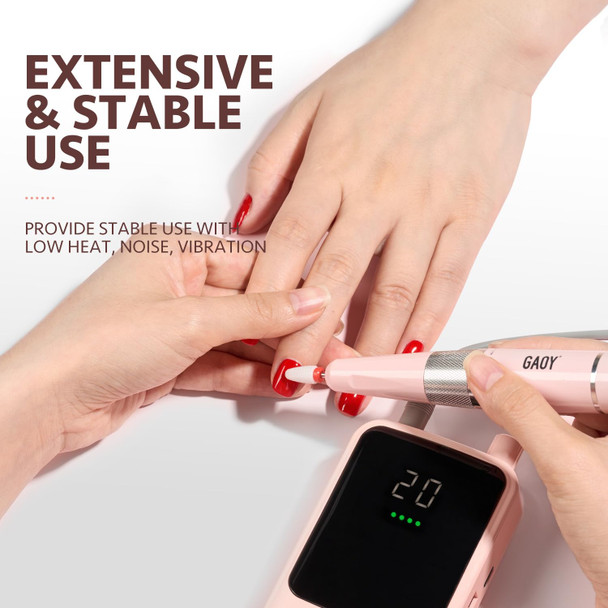 Gaoy Rechargeable Cordless Nail Drill For Beginners Electric Nail File With 12 Drill Bits And Sanding Band Set For Acrylic And Gel Pink