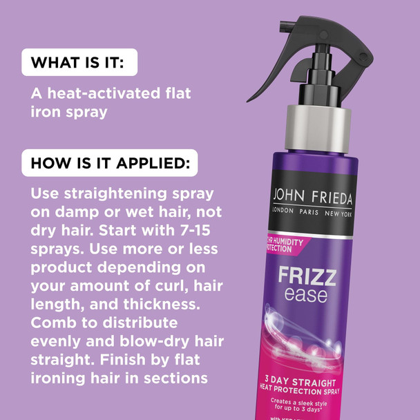 John Frieda Frizz Ease 3 Day Straight Heat Protection Spray Keeps Hair Straight And Frizz- For 3 Days Keratin-Infused Flat Iron & Styling Spray For A Smooth Sleek Finish 3.5 Oz Pack Of 2