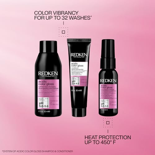 Redken Acidic Color Gloss Shine Mini Kit Sulfate- Shampoo Conditioner & Heat Protect Leave In Treatment For Hair Shine & Vibrant Color Travel Size