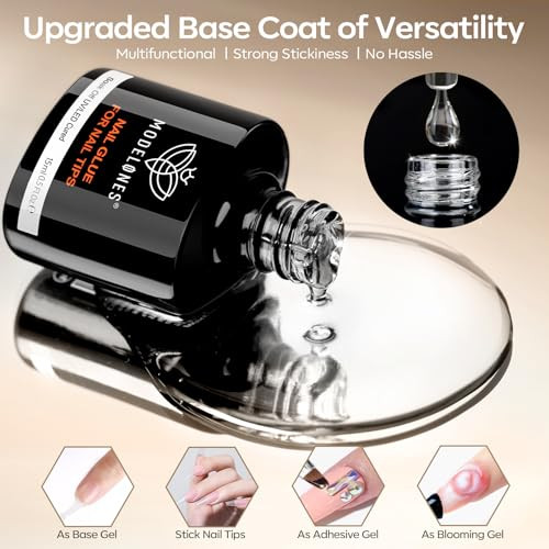 Modelones Nail Glue Gel With Top Coat And Prep Dehydrator 9 In One Gel Glue Kit For Easy Nail Extension No Wipe Top Coat 3 Pcs 15Ml