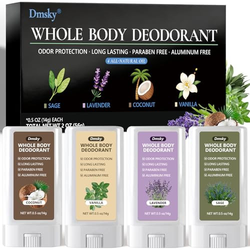 Dmsky 4 Flavors Deodorant For Men Natural Plant Powered Odor Defense Aluminum Mens Deodorant For Men's Private PartsMini Travel Size Body Deodorants For Coconut LavenderVanillaSage 2.0 Oz