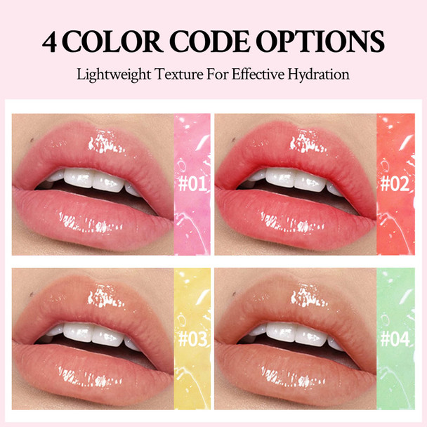 Hosaily Crystal Jelly Lip Oil Fruit Flavoured Hydrating Honey Lip Glow Oil Lip Care Moisturizing Long Lasting Clear Lip Oil Plumping Lip Gloss Bee Balm For Dry Lips Makeup 4 Pcs