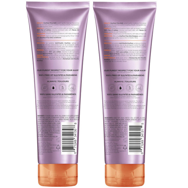 L'oreal Paris Frizz Defy Shampoo And Conditioner Set Frizz Control Hair Care With Marula Oil Everpure Set Of 2 8.5 Fl Oz
