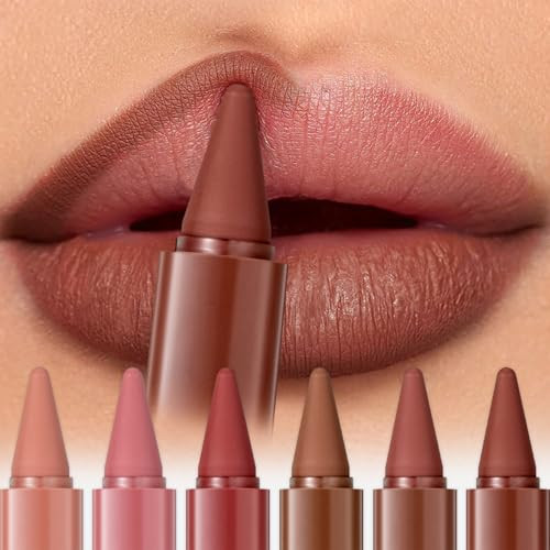 Beauty Glazed Gradient Lip Liner And Lipstick Combo Set - 2-In-1 Ombre Lipstick & Brown Lip Liner Duo - Waterproof Long-Lasting Matte Finish - Smudge-Proof Full Coverage Lip Kit For Fuller & Plumper Lips 6 Pcs