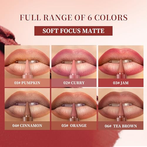 Beauty Glazed Gradient Lip Liner And Lipstick Combo Set - 2-In-1 Ombre Lipstick & Brown Lip Liner Duo - Waterproof Long-Lasting Matte Finish - Smudge-Proof Full Coverage Lip Kit For Fuller & Plumper Lips 6 Pcs