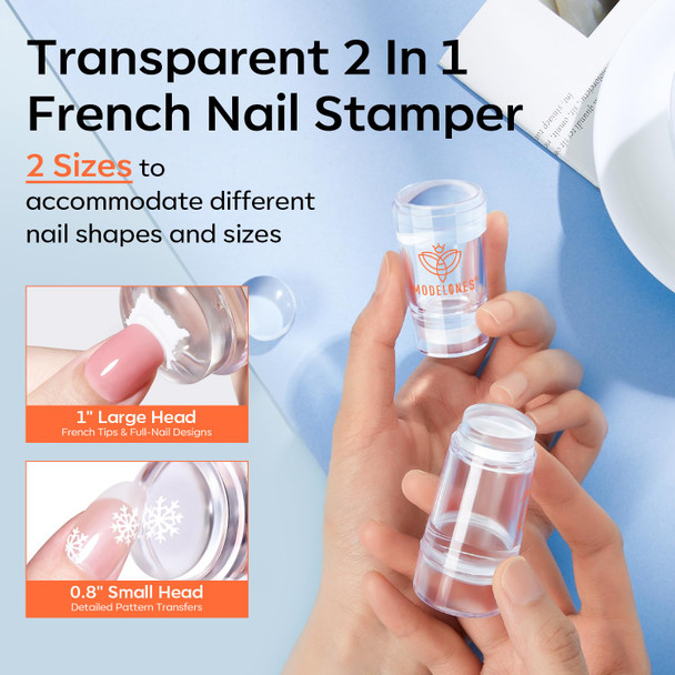 Modelones French Tip Nail Tool Nail Stamper Kit For Beginners With 2 Sizes Heads Diy French Manicure Tool With Jelly Stamper Scraper For Gel Nail Stamping Kit Nail Art Tips Printing 6Pcs