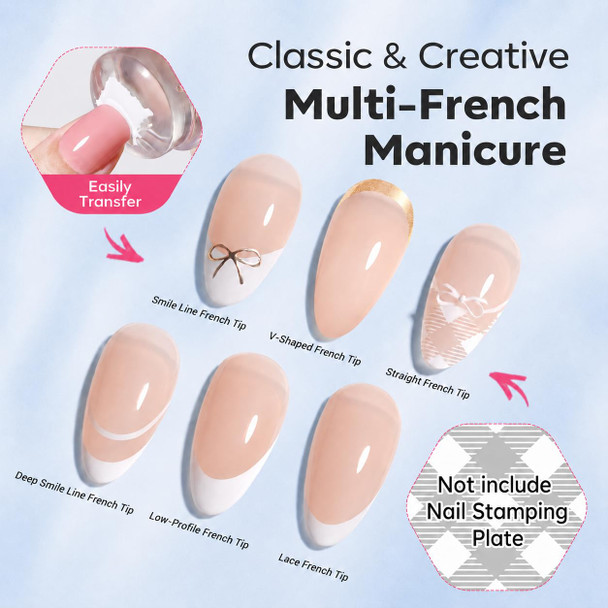 Modelones French Tip Nail Tool Nail Stamper Kit For Beginners With 2 Sizes Heads Diy French Manicure Tool With Jelly Stamper Scraper For Gel Nail Stamping Kit Nail Art Tips Printing 6Pcs