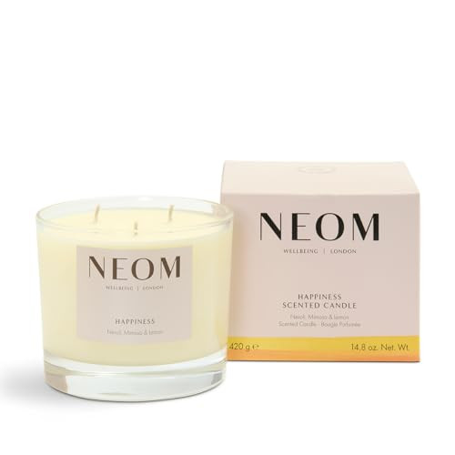 Neom Happiness Scented Candle 3 Wick Essential Oil Aromatherapy Candle Neroli Mimosa & Lemon Scent To Make You Happy
