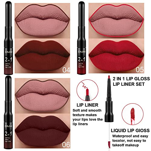 Evpct Dark Brown Ruby Deep Red Matte Lip Liner Pencil And Liquid Lipstick Sets For Women Long Lasting Waterproof 24 Hour Lipstick Lip Stick/Gloss Set Labiales Mate 24 Horas Originales 02 3Pcs