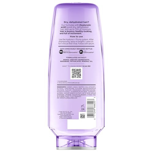 L'oreal Paris Elvive Hyaluron Plump Hydrating Conditioner For Dehydrated Dry Hair Infused With Hyaluronic Acid Care Complex Paraben- 12.6 Fl Oz