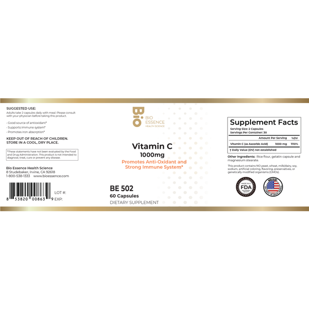 Vitamin C 1000 mg 60 caps by Bio Essence Health Science