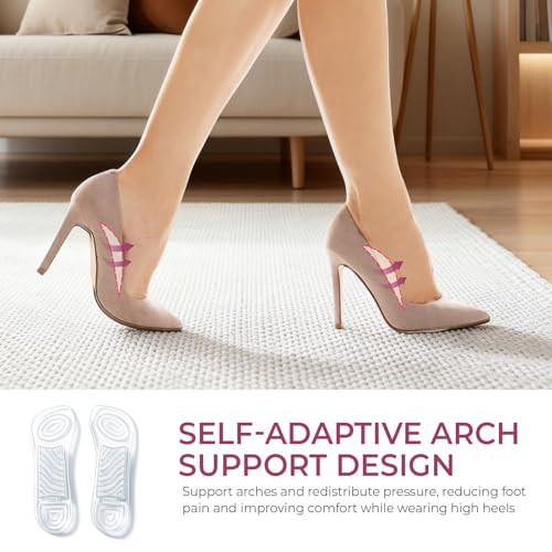 Welnove High Heel Cushion Inserts For Women - Welnove 3/4 Invisible Insoles With Arch Support Prevent Feet From Sliding Forward - Shock Absorption - Comfort Shoe Pads For High Heels Sandals Wedges Flats