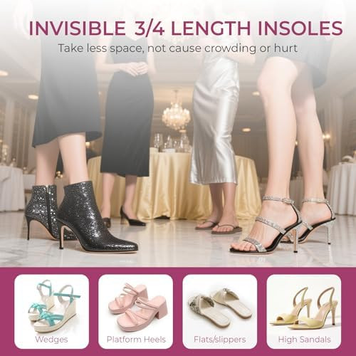 Welnove High Heel Cushion Inserts For Women - Welnove 3/4 Invisible Insoles With Arch Support Prevent Feet From Sliding Forward - Shock Absorption - Comfort Shoe Pads For High Heels Sandals Wedges Flats